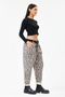 Women's Beige Italian Large Size Leopard Patterned Lycra Carrot Pants 40 - 50 Size - 2