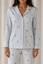 Women's Patterned Basic Winter Blue Pajama Set - 3