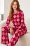 Women's Striped Regular Fit Red Pajama Set 4766 - 4