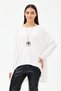 Women's White Italian Plus Size Self Horizontal Line Patterned Collared Knitwear Blouse 40 - 48 Size