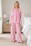Women's Patterned Relaxed Pink Pajama Set 4658