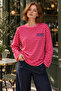 Women's 100% Cotton Red Striped Oversize Sweatshirt with Crew Neck - 6