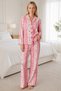 Women's Patterned Relaxed Pink Pajama Set 4658 - 2