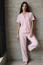 Night Pink V-Neck Buttoned Casual Pajama Set - 2