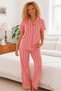 Pink Red Striped Wrinkled Fabric Pajama Set 4647-Pink - 3