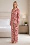 Women's Patterned Flexible Loose Red Pajama Set 4735 L Red Red - 2