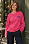 Women's 100% Cotton Red Striped Oversize Sweatshirt with Crew Neck - 2