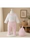Baby 3-Piece Bodysuit Set with Pink Bear Pattern and Long Sleeves