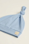 100% Cotton Interlock Cute Bear Embroidered Top-Tie Knotted Baby Beanie Hat 0-6 Months - 2
