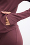 H5289Axbr93 Burgundy Warm Slim Fit Hooded Soft Fleece Inside Zippered Long Sleeve Sportswear - 4