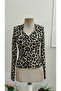 Women's long sleeve leopard print blouse with geometric collar detail - 4