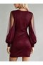 Women's long sleeve v-neck sparkly mini sandy dress - 3