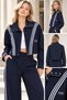 Women's Navy Blue Striped Zippered Sports Jacket-269904-Navy Blue - S - 2