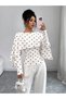 White Women's Blouse with an Elegant Cape Detail, Drawstring Waist Design, and Stylish Silhouette; an Ideal Choice for Everyday Outfits and Special Events. - 5