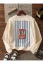 Women's Sardine Pattern Printed Crew Neck Sweatshirt - 3