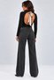 Black High Neck Backless Long Sleeve Badi - 2
