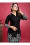 Black Slub Cotton Floral Embroidered Kurti Pant Set - LRN10093 | Black & White-Size:2XL-44-Inches - 5