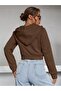 Women's Brown Hooded Zippered Oversize Cut 3 Thread Ribbed Crop Jacket - 4