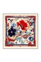 Red Navy Blue Baroque Botanical Floral Patterned Women's Satin Scarf Bandana - 2