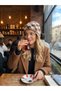 Houndstooth Patterned Women's Brown White Beret Winter Soft Textured Fluffy Hat Warm Plush Hat Houndstooth - 2