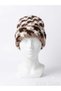 Houndstooth Patterned Women's Brown White Beret Winter Soft Textured Fluffy Hat Warm Plush Hat Houndstooth - 3