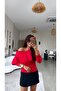 Red Off-Shoulder Modal Sweatshirt - 2