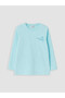 Peak New Season Turquoise-Embroidered Girls' Fleece-Lined Pajama Top