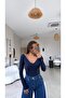 Navy Blue V-Neck Polyamide Bodysuit