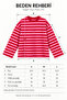 Women's Pink Burgundy Striped Crew Neck Oversize Sweatshirt - 8