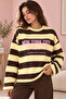 Women's 100% Cotton Yellow Striped Crew Neck Oversize Sweatshirt - 2