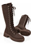 Women's Lace-Up Inner Zipper Below-The-Knee Boots Flat Thick Sole Comfortable Long Boots - 4