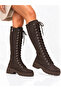 Women's Lace-Up Inner Zipper Below-The-Knee Boots Flat Thick Sole Comfortable Long Boots