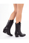 Women's Black Leather Embroidered Western Talia Cowboy Boots - 3