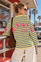 Women's 100% Cotton Yellow Navy Blue Striped Oversize Crew Neck Long Sleeve T-Shirt - 7