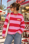 Women's 100% Cotton Oversize Striped Sweatshirt with Crew Neck - 4