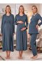 New Season Indigo Double-Breasted Collar Breastfeeding Compatible Design Long Sleeve 100% Cotton Maternity Pajama Set 4-Piece Set - 4