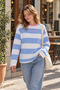 Women's 100% Cotton Striped Crew Neck Long Sleeve Oversize Sweatshirt - 7