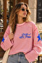Women's 100% Cotton Striped Printed Crew Neck Oversize Sweatshirt - 5