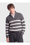 Esvab • Modern & Distinctive Stand Collar Striped Men's Sweater - 2