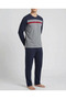 Men's Pajama Set Long Sleeve Navy Blue Gray Patterned Relaxed Fit - 4