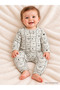 Unisex Baby Teddy Bear Patterned Zippered Long Sleeve Jumpsuit Without Booties - 3