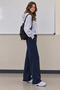 Women's Navy Blue Flat-Leg Modal Fabric Sweatpants with Pockets - 3