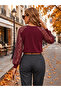 Women's Long Sleeve Crew Neck Blouse with Tulle Detail on the Sleeves and Ribbed Viscose Front - 3