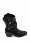 Black Patent Leather Thick Heeled Simple Design Daily Comfortable Medium Size Boots