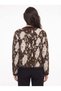 Black Brown Embroidered Knitwear Soft Textured Crew Neck Buttoned Snake Pattern Cardigan - 2