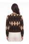 Brown Flexible Acrylic Fabric Crew Neck Argyle Pattern Buttoned Standard Fit Cardigan - 2