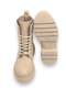 Cream Faux Leather Textured Thick Sole Lace-Up Zipper Detailed Daily Use Boots - 3