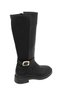 Black, Flexible, Comfortable Boots with Diving Fabric on the Back, Side Zippers, and Metal Buckle Details. - 4
