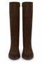 Brown Suede Textured Flat Sole Side Zipper Long Style Comfortable Cut Boots - 2