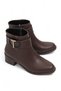 Brown Faux Leather Smooth Textured Side Zipper Metal Buckle Detailed Low Heel Boots